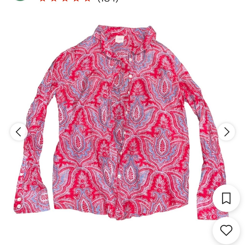 Vintage J Crew Red and Blue Paisley floral blouse -NWOT